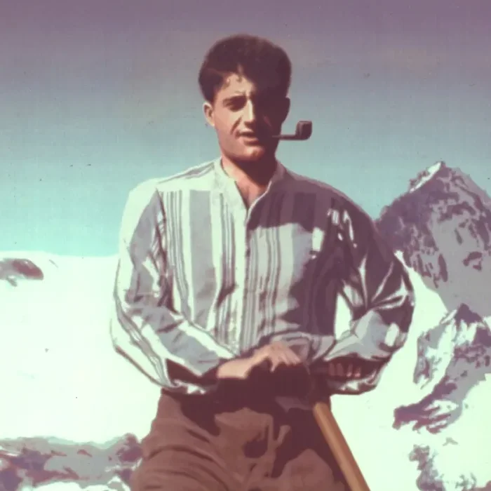 Saint Pier Giorgio Frassati on a mountain summit